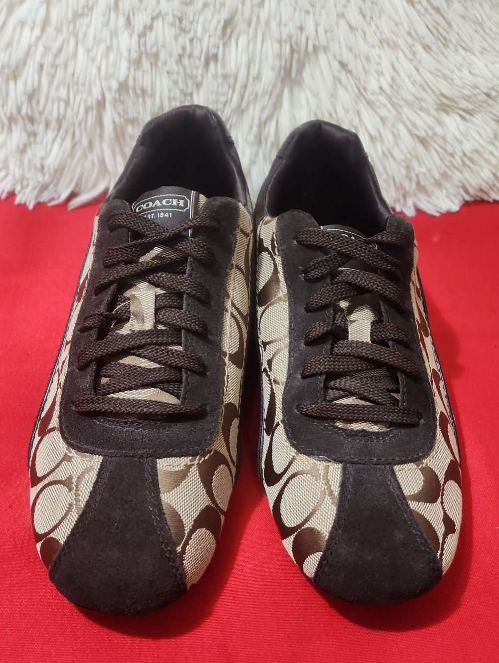 Coach Brown Signature Canvas Low-Top Sneakers with Dark Suede Trim - Picture 11 of 12